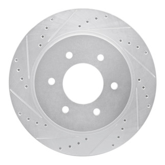 R1 16-24 Nissan Titan XD Front Left Drilled & Slotted Silver Brake Rotor