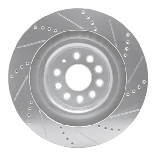 R1 12-21 Tesla Model S Rear Left Drilled & Slotted Silver Brake Rotor