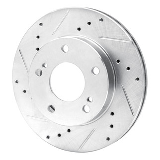 R1 96-98 Nissan 240SX Front Left Drilled & Slotted Silver Brake Rotor
