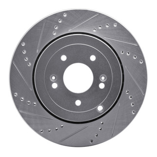 R1 10-16 Hyundai Genesis Coupe Rear Left Drilled & Slotted Silver Brake Rotor