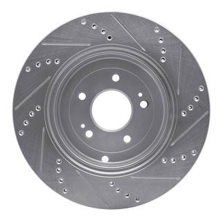 R1 10-16 Hyundai Genesis Coupe Rear Left Drilled & Slotted Silver Brake Rotor