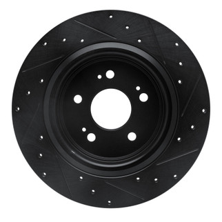 R1 18-25 Honda Odyssey Rear Left Drilled & Slotted Black Brake Rotor