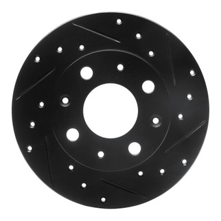 R1 79-83 Honda Civic Front Right Drilled & Slotted Black Brake Rotor