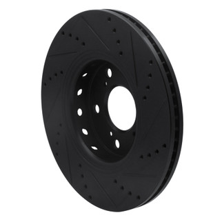 R1 14-20 Acura RLX Front Left Drilled & Slotted Black Brake Rotor