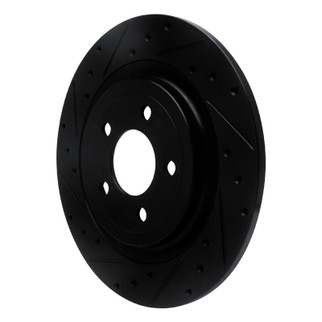 R1 20-25 Ford Mustang Rear Left Drilled & Slotted Black Brake Rotor