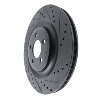 R1 20-25 Ford Police Interceptor Utility Rear Right Drilled & Slotted Black Brake Rotor