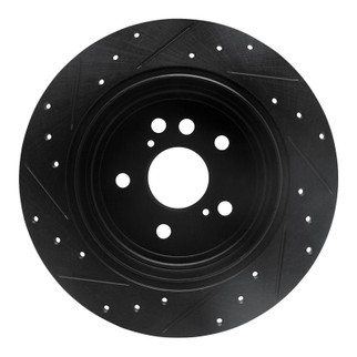 R1 04-05 Toyota RAV4 Rear Right Drilled & Slotted Black Brake Rotor