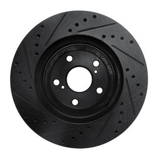 R1 04-09 Lexus RX350 Front Right Drilled & Slotted Black Brake Rotor