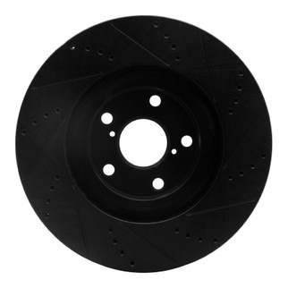 R1 93-98 Toyota Supra Left Front Drilled & Slotted Black Brake Rotor