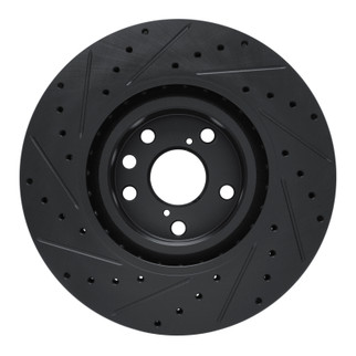 R1 11-25 Lexus IS200T Right Front Drilled & Slotted Black Brake Rotor
