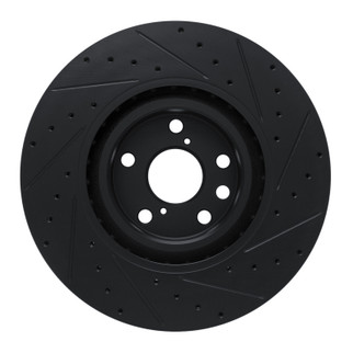 R1 11-25 Lexus IS200T Left Front Drilled & Slotted Black Brake Rotor