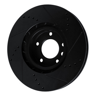 R1 11-18 Porsche Cayenne Right Front Drilled & Slotted Black Brake Rotor