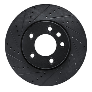 R1 03-18 Porsche Cayenne Left Front Drilled & Slotted Black Brake Rotor