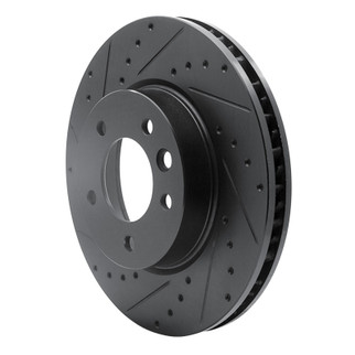 R1 03-18 Porsche Cayenne Right Front Drilled & Slotted Black Brake Rotor