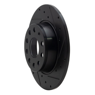 R1 05-25 Audi A3 Sportback E-Tron Rear Right Drilled & Slotted Black Brake Rotor