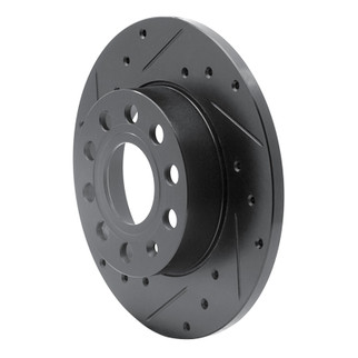 R1 05-13 Audi A3 Rear Left Drilled & Slotted Black Brake Rotor