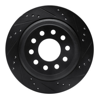 R1 03-11 Lincoln Town Car Rear Right Drilled & Slotted Black Brake Rotor