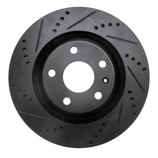 R1 08-15 Audi TTS Quattro Rear Left Drilled & Slotted Black Brake Rotor