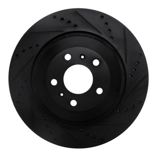 R1 04-18 Audi A8 Rear Right Drilled & Slotted Black Brake Rotor