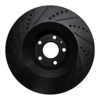 R1 05-11 Audi A6 Quattro Front Right Drilled & Slotted Black Brake Rotor