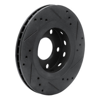 R1 00-03 Audi A8 Rear Left Drilled & Slotted Black Brake Rotor