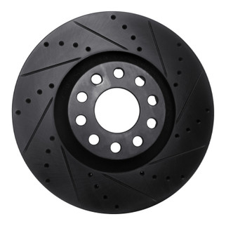 R1 00-03 Audi A8 Front Right Drilled & Slotted Black Brake Rotor