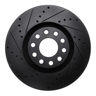 R1 00-03 Audi A8 Front Left Drilled & Slotted Black Brake Rotor