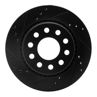 R1 90-97 Audi S4 Rear Left Drilled & Slotted Black Brake Rotor