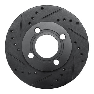 R1 84-87 Audi 4000 Quattro Front Left Drilled & Slotted Black Brake Rotor