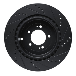 R1 08-15 Mitsubishi Lancer Rear Left Drilled & Slotted Black Brake Rotor
