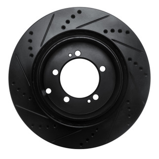 R1 03-06 Mitsubishi Lancer Rear Right Drilled & Slotted Black Brake Rotor