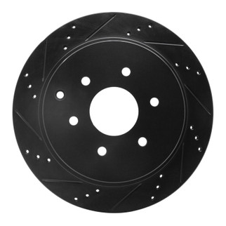 R1 10-24 Infiniti QX56 Rear Left Drilled & Slotted Black Brake Rotor