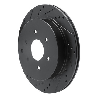 R1 10-24 Infiniti QX56 Rear Left Drilled & Slotted Black Brake Rotor