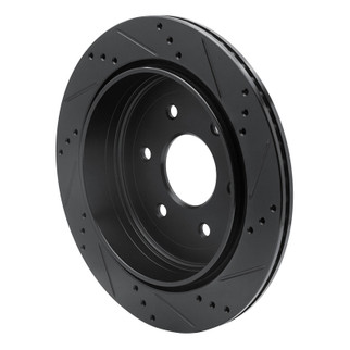 R1 10-24 Infiniti QX56 Rear Left Drilled & Slotted Black Brake Rotor