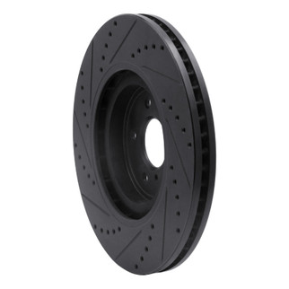 R1 08-25 Infiniti Q50 Front Right Drilled & Slotted Black Brake Rotor