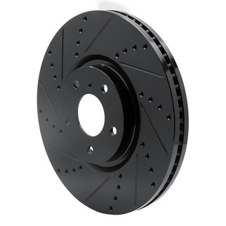 R1 07-15 Infiniti Q60 Front Left Drilled & Slotted Black Brake Rotor