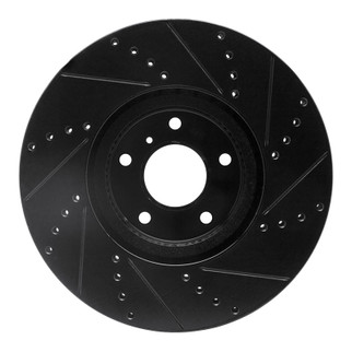 R1 07-15 Infiniti Q60 Front Left Drilled & Slotted Black Brake Rotor