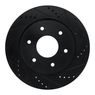 R1 05-07 Infiniti QX56 Front Right Drilled & Slotted Black Brake Rotor