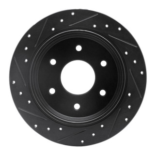 R1 04-15 Infiniti QX56 Rear Right Drilled & Slotted Black Brake Rotor