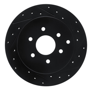 R1 05-12 Nissan Pathfinder Rear Right Drilled & Slotted Black Brake Rotor