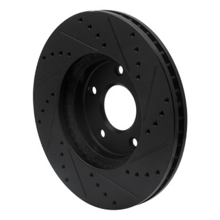 R1 02-17 Infiniti M45 Front Left Drilled & Slotted Black Brake Rotor