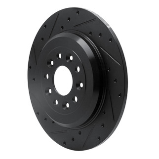 R1 05-19 Ford Five Hundred Rear Left Drilled & Slotted Black Brake Rotor