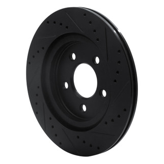 R1 05-14 Ford Mustang Rear Left Drilled & Slotted Black Brake Rotor