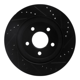 R1 05-14 Ford Mustang Rear Left Drilled & Slotted Black Brake Rotor