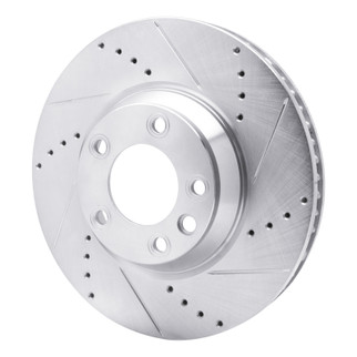 R1 03-15 Audi Q7 Left Front Drilled & Slotted Silver Brake Rotor