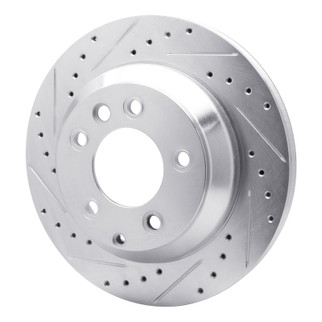 R1 03-18 Audi Q7 Rear Left Drilled & Slotted Silver Brake Rotor