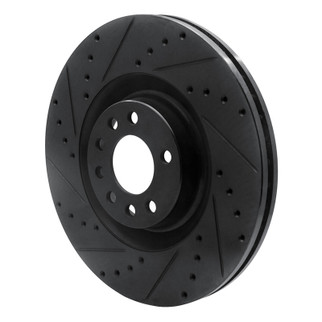 R1 08-11 Saab 9-3 Front Left Drilled & Slotted Black Brake Rotor