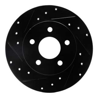 R1 04-12 Chevrolet Malibu Rear Left Drilled & Slotted Black Brake Rotor