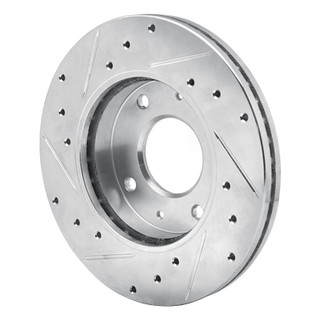 R1 88-07 Dodge Colt Front Right Drilled & Slotted Silver Brake Rotor