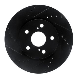 R1 18-22 Toyota C-HR Front Left Drilled & Slotted Black Brake Rotor